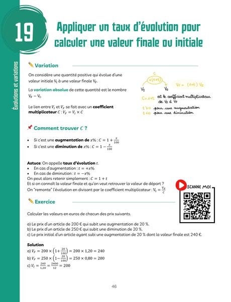Fiche « Appliquer un taux d’évolution pour calculer une valeur finale ou initiale »