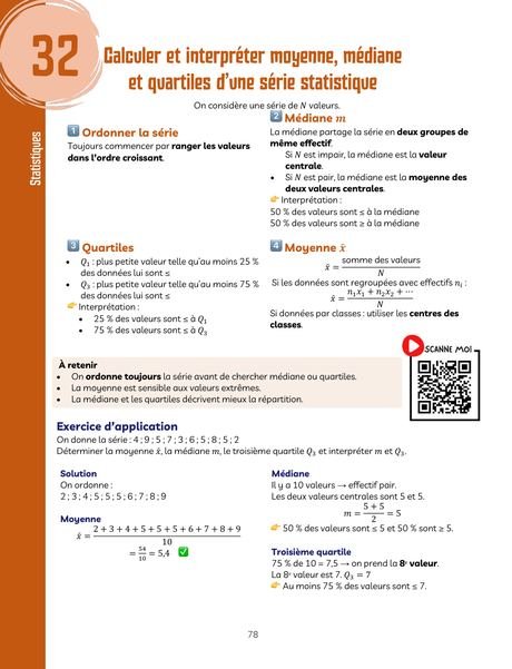 Extrait : Calculer et interpréter moyenne, médiane et quartiles d’une série statistique