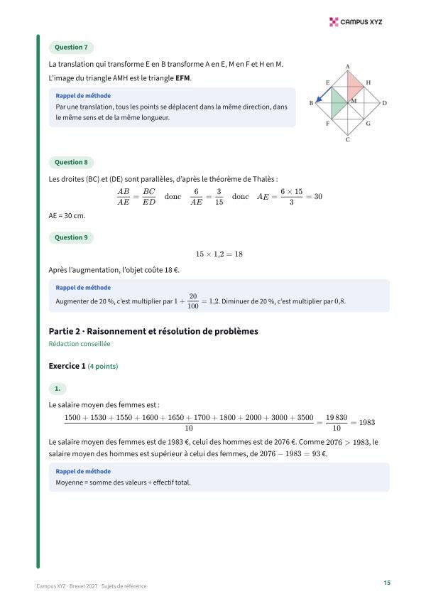 Page du corrigé des sujets de référence 2027