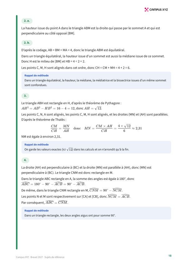 Page du corrigé des sujets de référence 2027