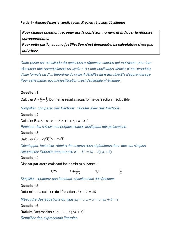 Sujet n° 1, partie 1