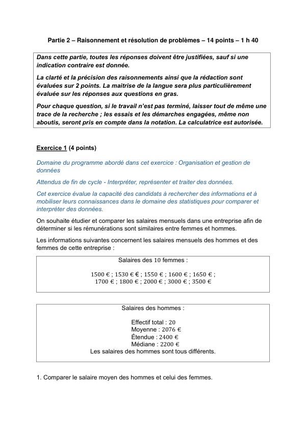 Sujet n° 1, partie 2