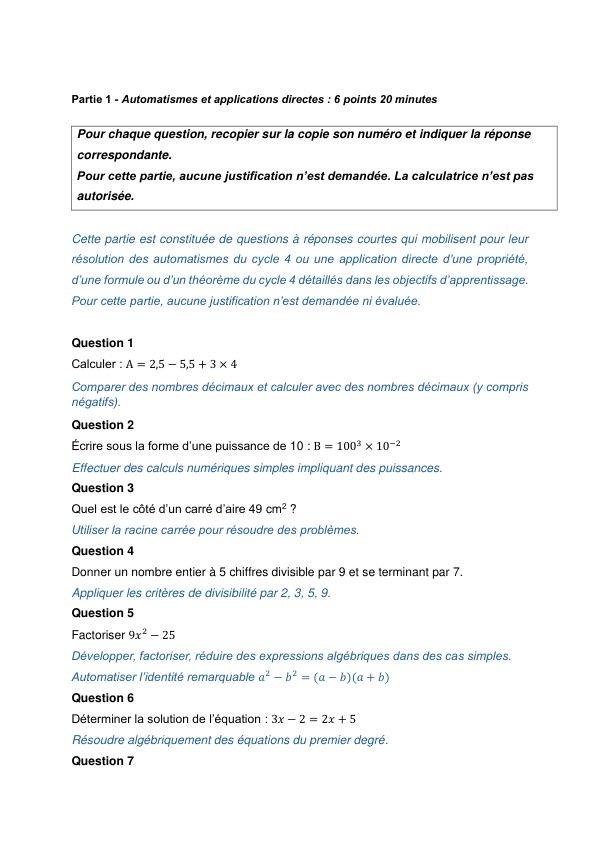 Sujet n° 2, partie 1