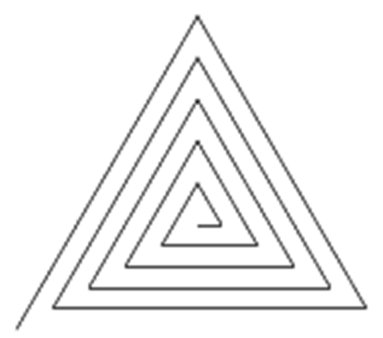 Spirale triangulaire : des segments successifs formant des triangles emboîtés, en partant d'un petit segment au centre.