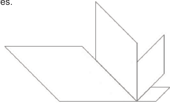 Figure obtenue : quatre losanges de tailles croissantes ayant un sommet commun : un très petit losange aplati à droite, un losange moyen vers le haut à droite, un grand losange vertical, puis un très grand losange couché vers la gauche.