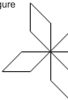 Figure en moulinet : quatre losanges identiques (côtés de 30 pixels) disposés autour d'un sommet commun, chacun tourné de 90° par rapport au précédent.