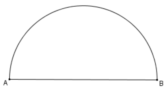 Parcours : un demi-cercle au-dessus de son diamètre [AB] ; A à gauche, B à droite ; le trajet est le demi-cercle de A vers B suivi du segment [BA].
