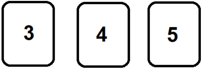 Trois cartes portant les nombres 3, 4 et 5.
