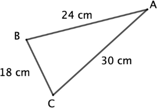 Triangle ABC : AB = 24 cm, BC = 18 cm, AC = 30 cm.