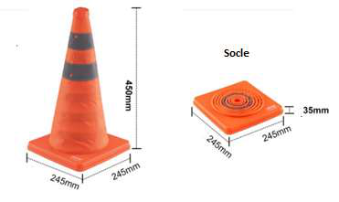 Plot de chantier de hauteur totale 450 mm ; socle carré de côté 245 mm et de hauteur 35 mm